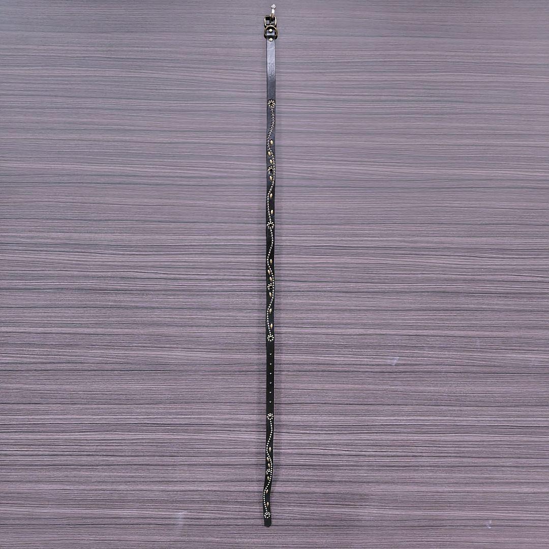 フラワー黒金□本革レザーフルスタッズナローベルト☆アメカジ古着