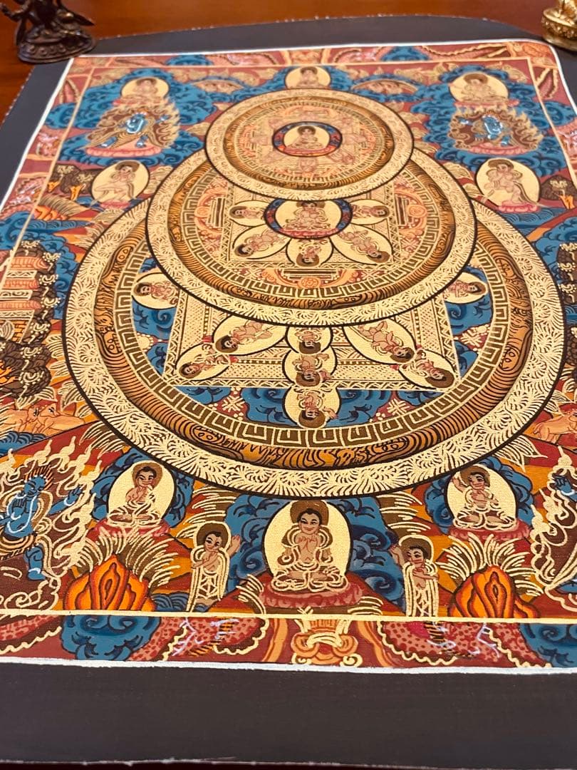 チベット密教 手描き曼荼羅（マンダラ）タンカ【新品・一点物】肉筆画 Ｄ6