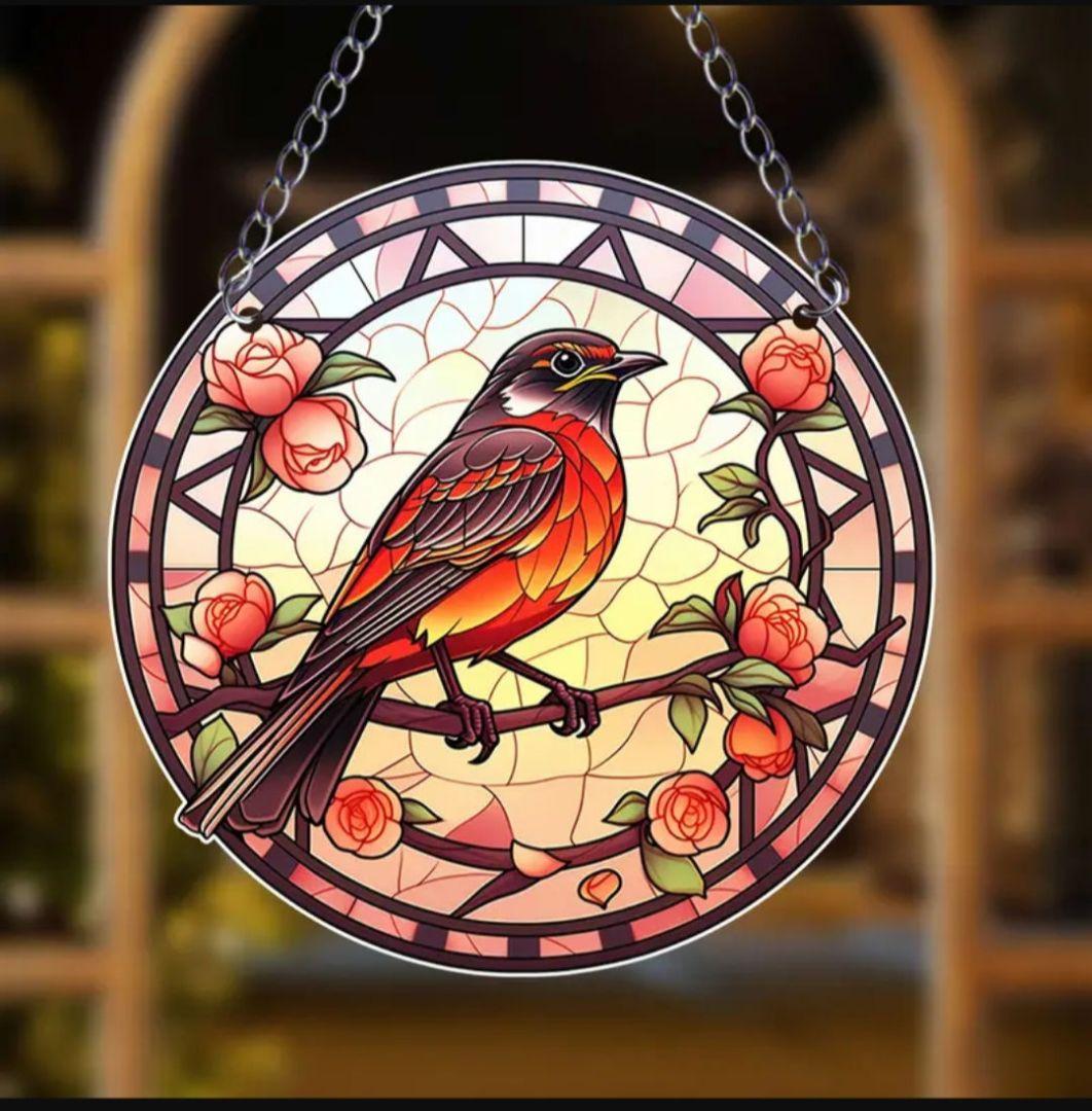 ⑯ ステンドグラス風 サンキャッチャー ハミングバード ハチドリ 鳥