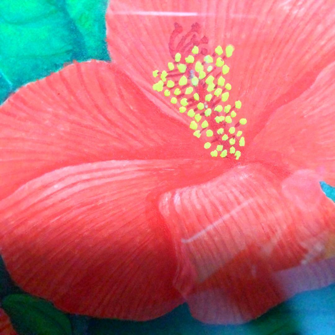 日本画 ハイビスカス アクリル アルミ額付き