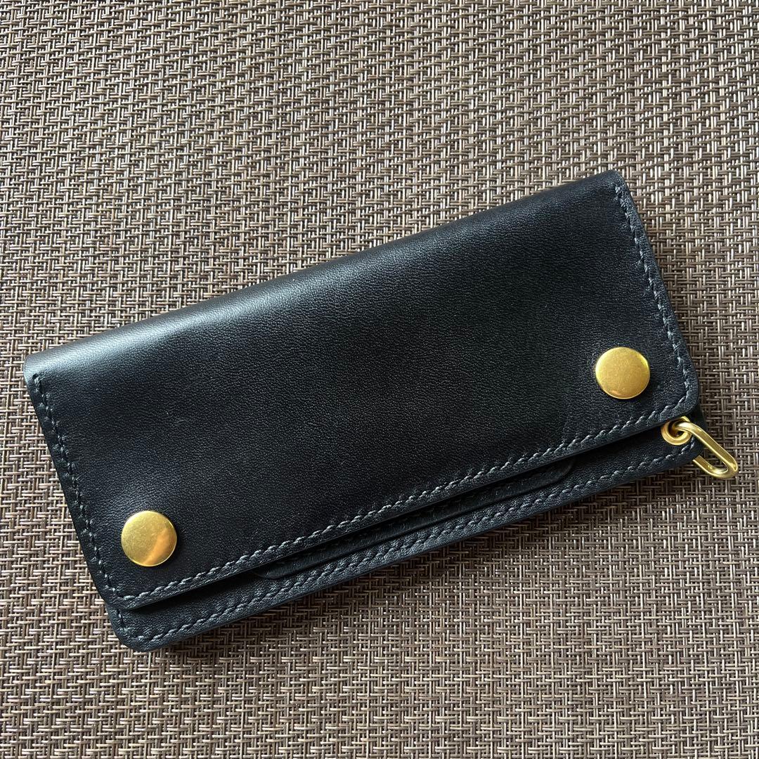 MARYAM ホースフロント ロングトラッカーウォレット 芯通しブラック MARYAM Horse butt 染料茶芯黒 2層 経年変化 #トラッカーウォレット