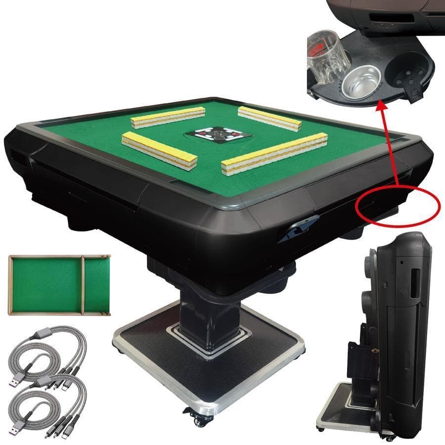 全自動 麻雀卓 静音式 折り畳み式 キャスター テーブルボード付（黒：28mm）