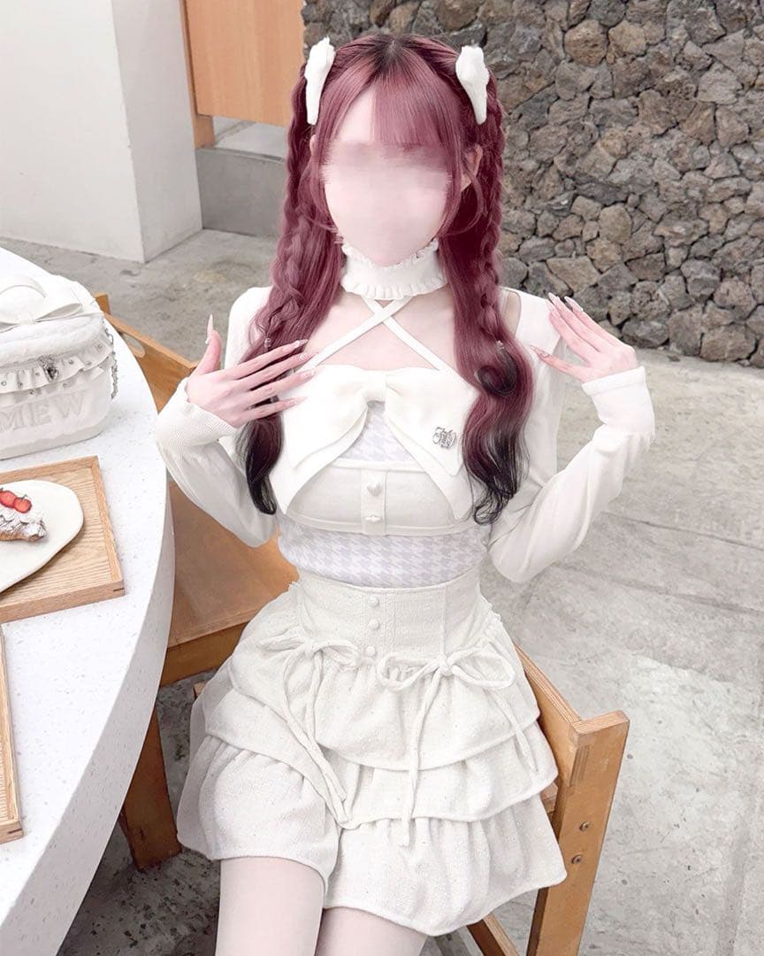 HONEYMEW チョーカー付きビッグリボンアンサンブルトップス