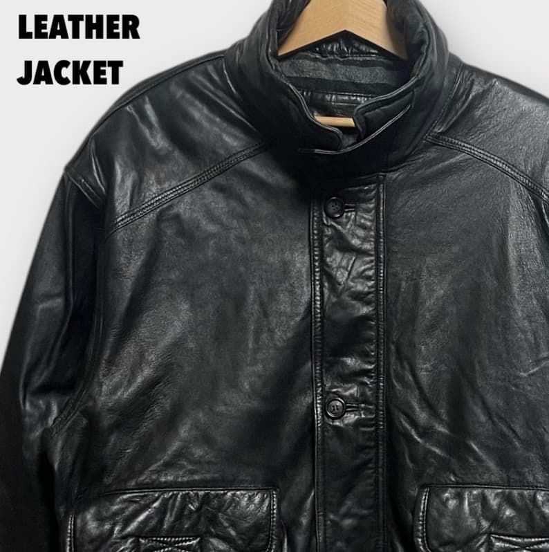 80s- ライダース レザージャケット 短丈 羊革 ラムレザー ブラック