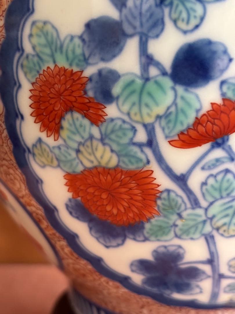 人間国宝十三代今泉今右衛門作色鍋島江戸期名品文様桜牡丹藤袴文瓶 検