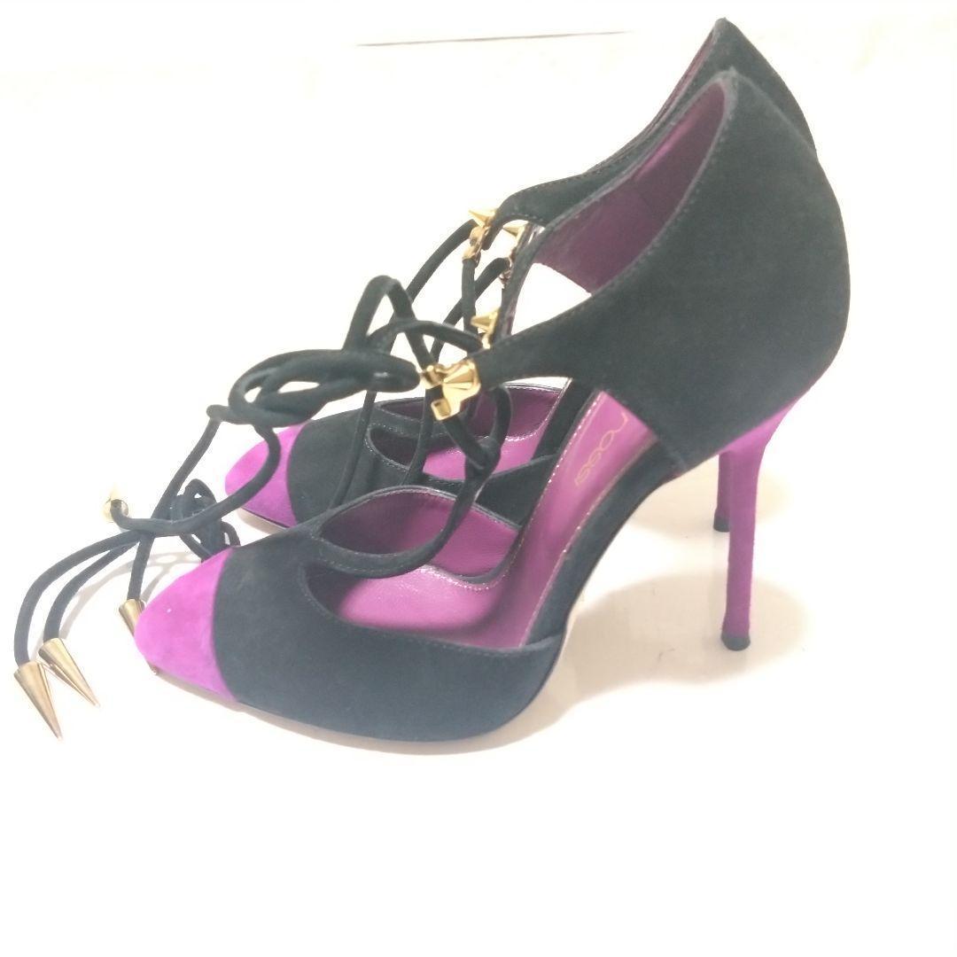 美品】セルジオロッシ パンプス 34 スエード ブラック パープル
