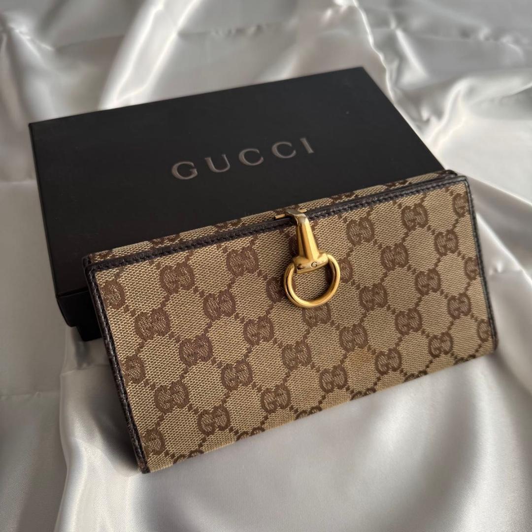GUCCI グッチ GGキャンバス レザー　ホースビット 長財布 800910 GUCCI(グッチ) ホースビット キャンバス×レザー ラウンドジップ
