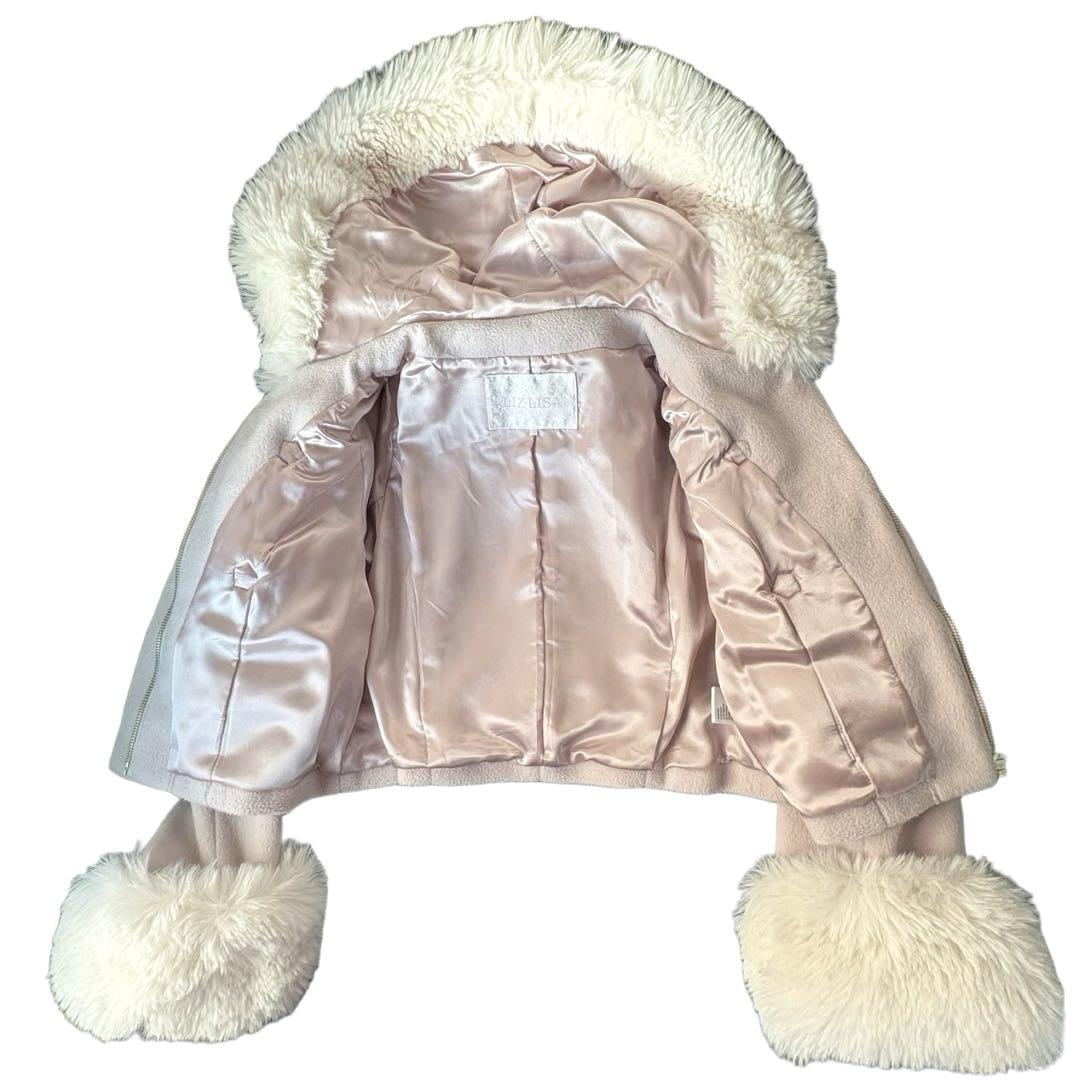 未使用級 LIZLISA ビジューリボンショートフードコートピンク