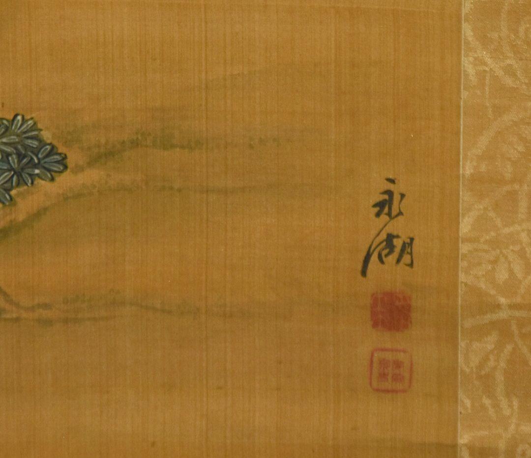 【真作】佐竹永湖 観瀑図 絹本 肉筆 掛軸