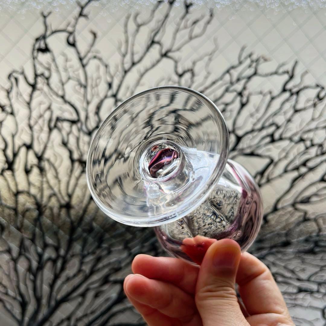 骨董 時代ガラス 吹きガラス 臙脂色リップ アイスクリームグラス 氷