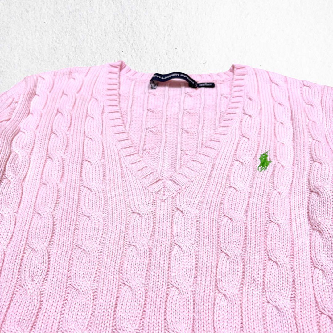 ラルフローレン Vネック ケーブル ニット セーター ピンク さくら色