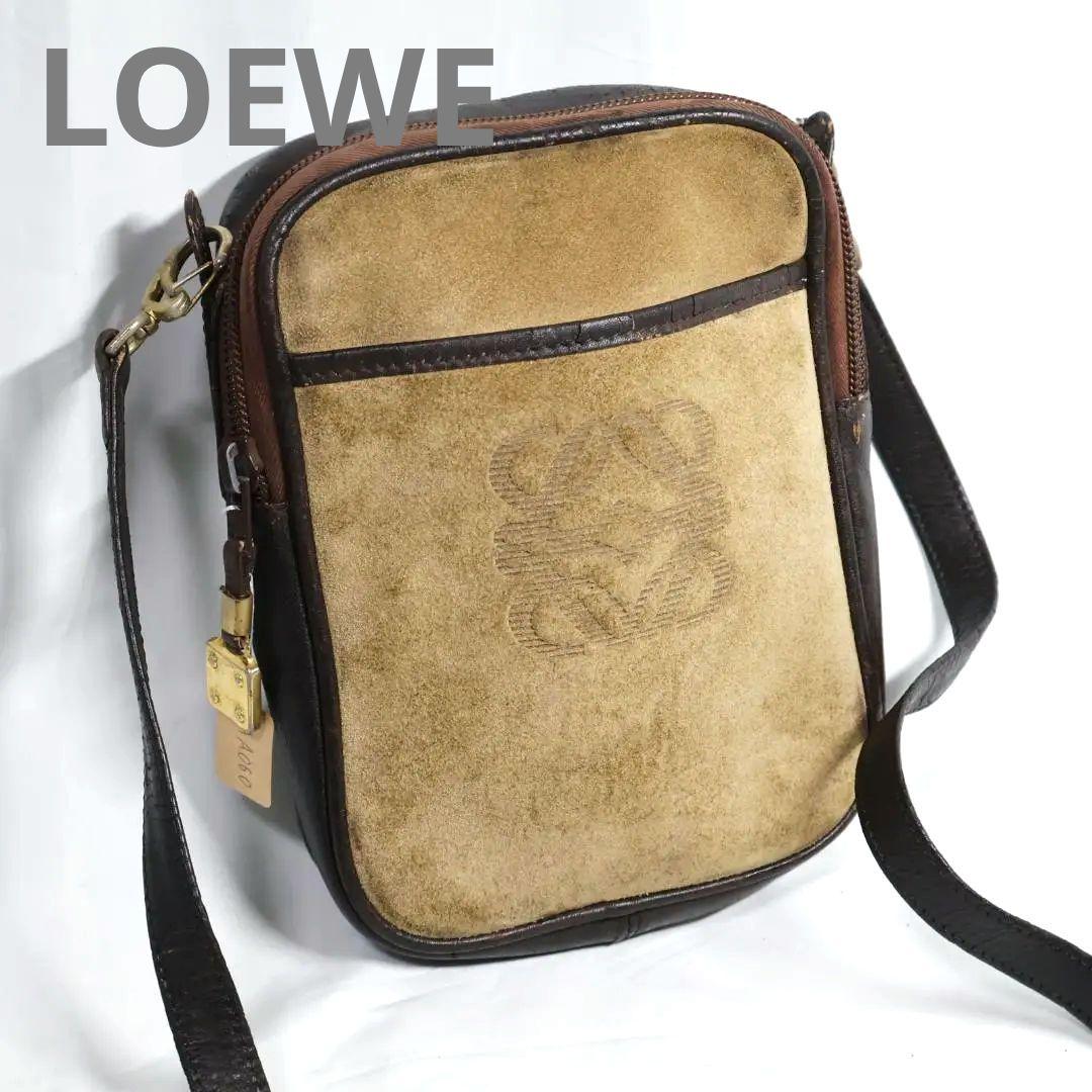 ロエベ LOEWE アナグラム スエード レザー ショルダーバッグ ブラウン