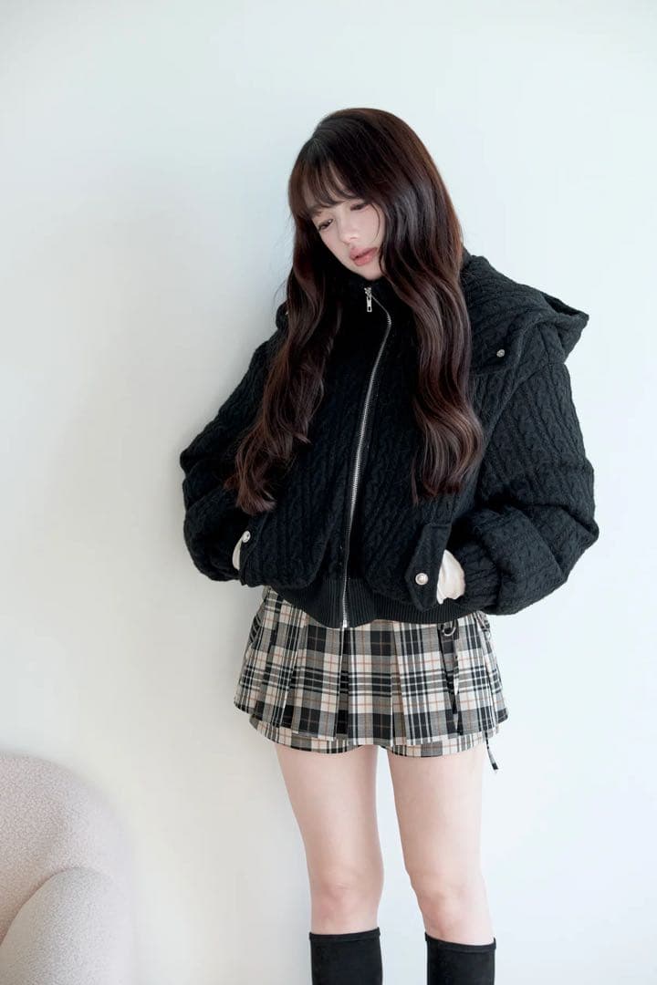 BunnyLis ケーブルニットキルティングジャケット ブラック - メルカリ