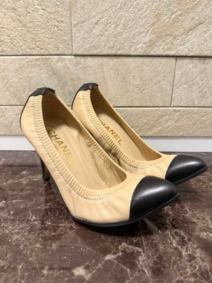 CHANEL シャネル　ベージュ ブラック ハイヒールパンプス　34 1/2 楽天市場】CHANEL シャネル ココマーク パンプス ハイヒール