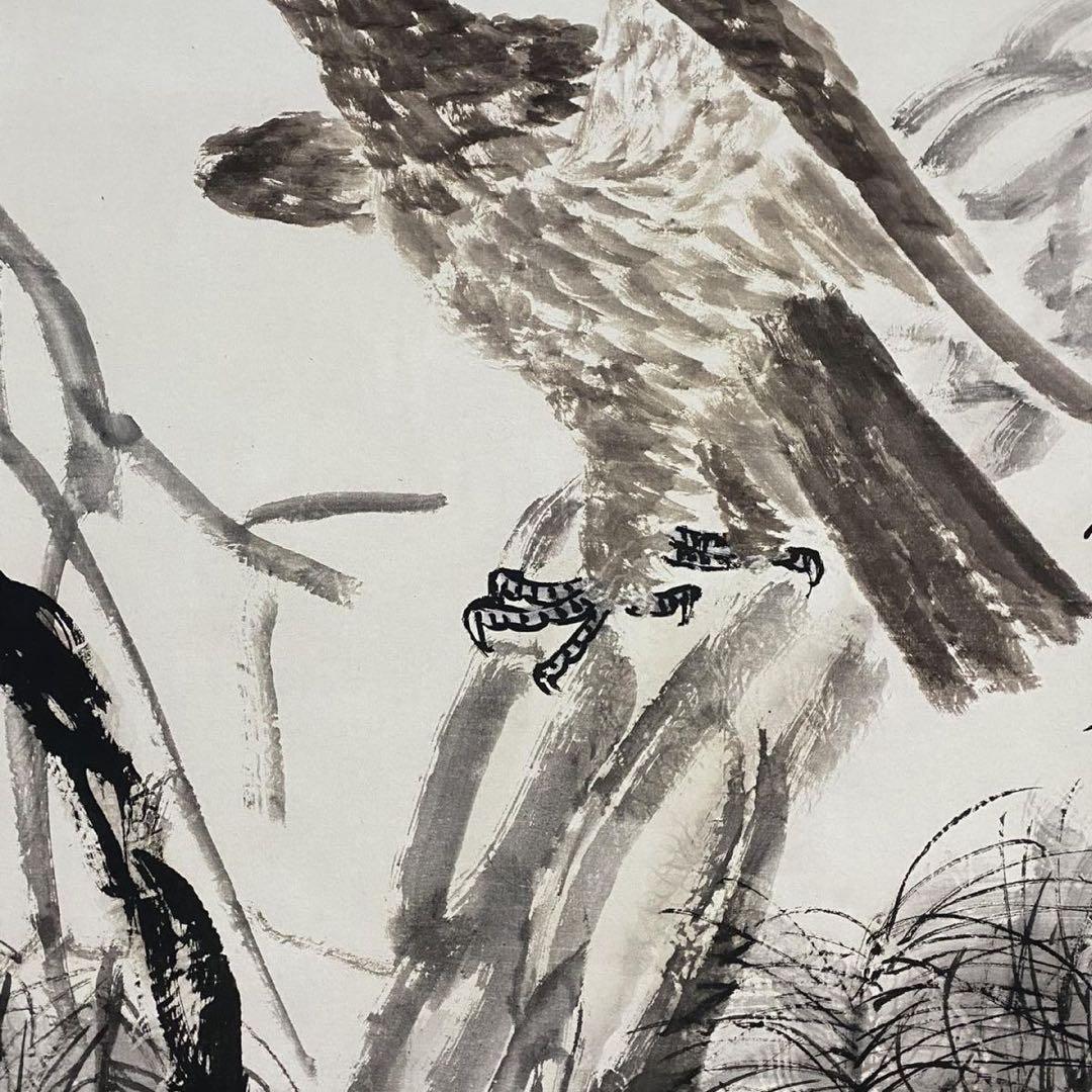 斉白石 松鷹図　四尺中堂掛け軸　中国画　宣紙　書画工芸