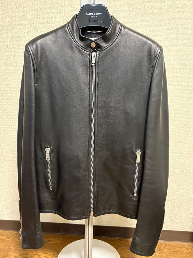 サンローラン キースレザー シングルライダーズ 48 美品 サンローラン キースレザー シングルライダースジャケット