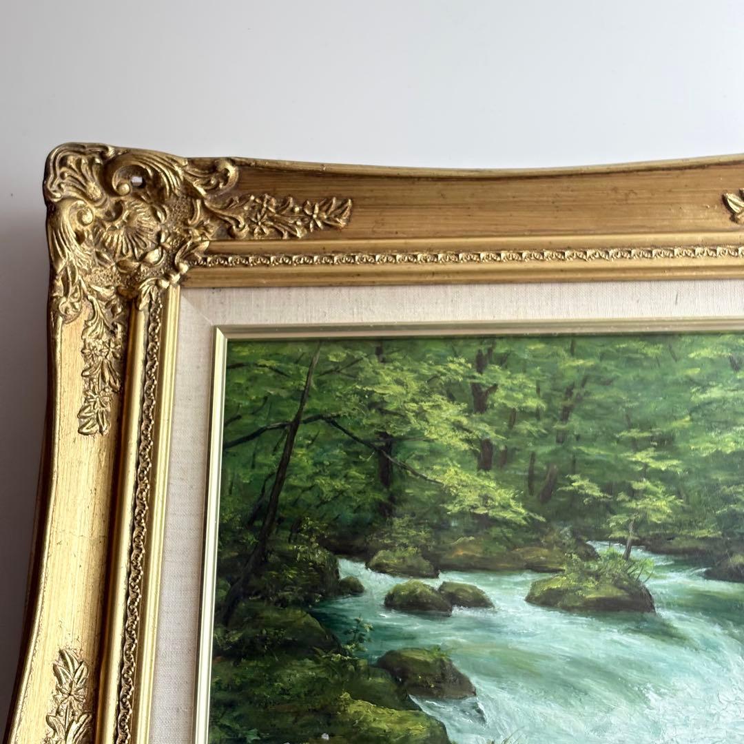 油彩 作者不詳・邦・Kuni「奥入瀬」F4 額装 油絵