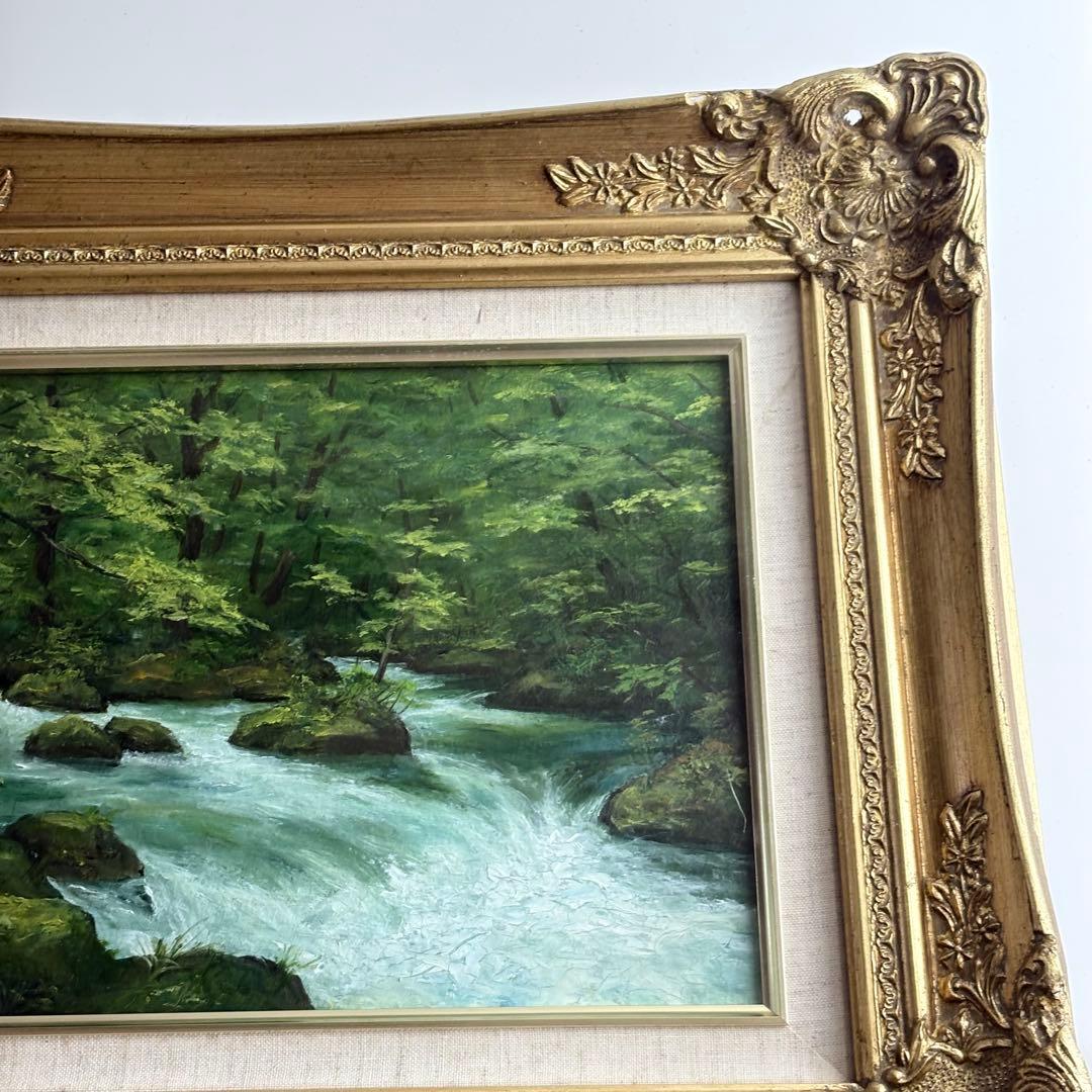油彩 作者不詳・邦・Kuni「奥入瀬」F4 額装 油絵
