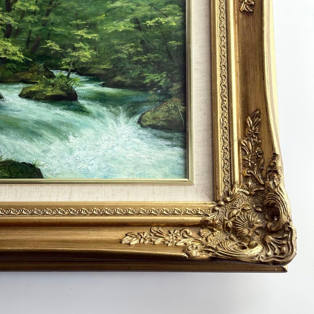 油彩 作者不詳・邦・Kuni「奥入瀬」F4 額装 油絵