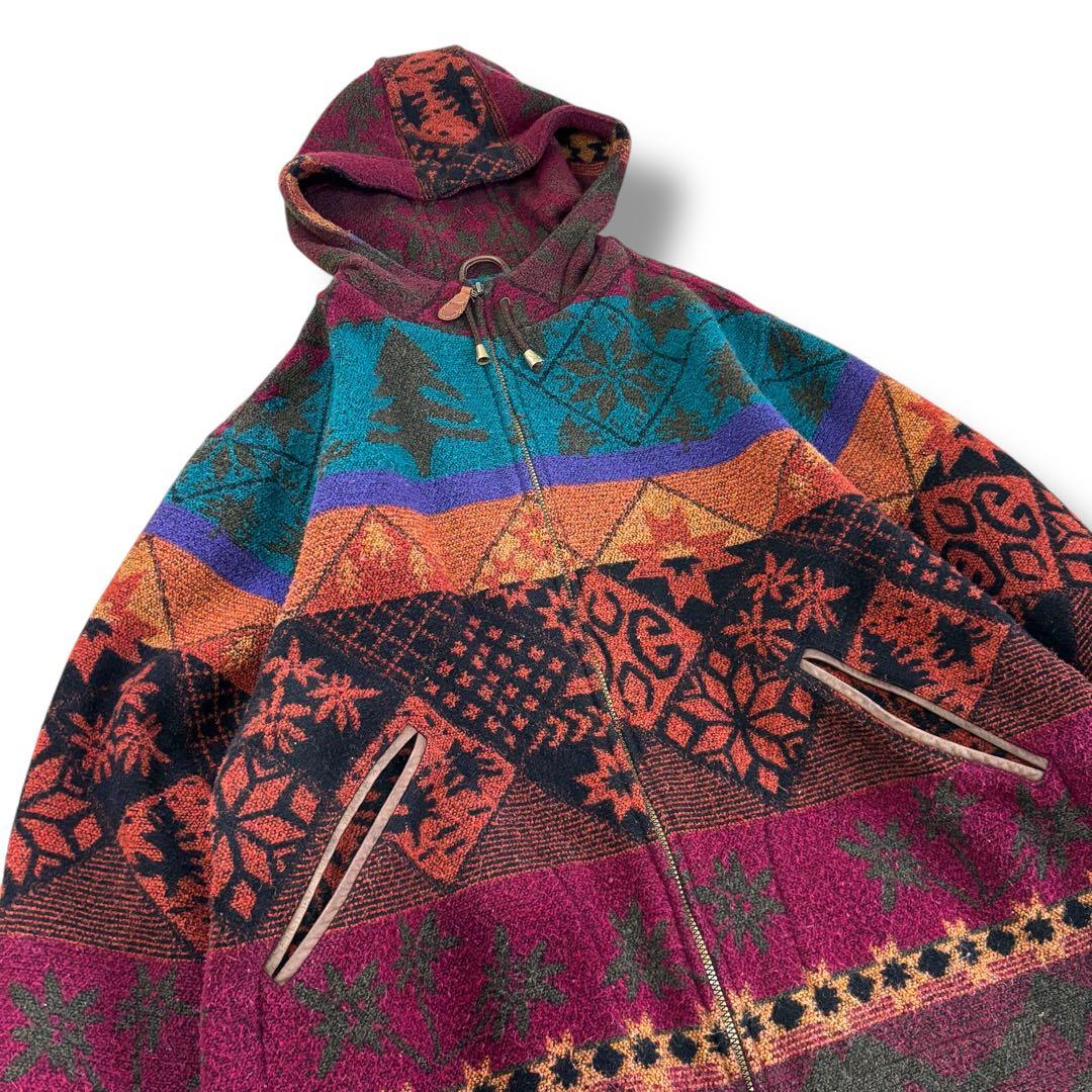 【名作】90s L.L.Bean ネイティブ柄 ウールジャケット フード付 L