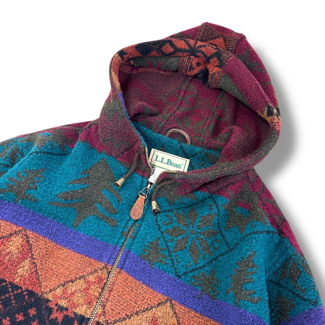 【名作】90s L.L.Bean ネイティブ柄 ウールジャケット フード付 L