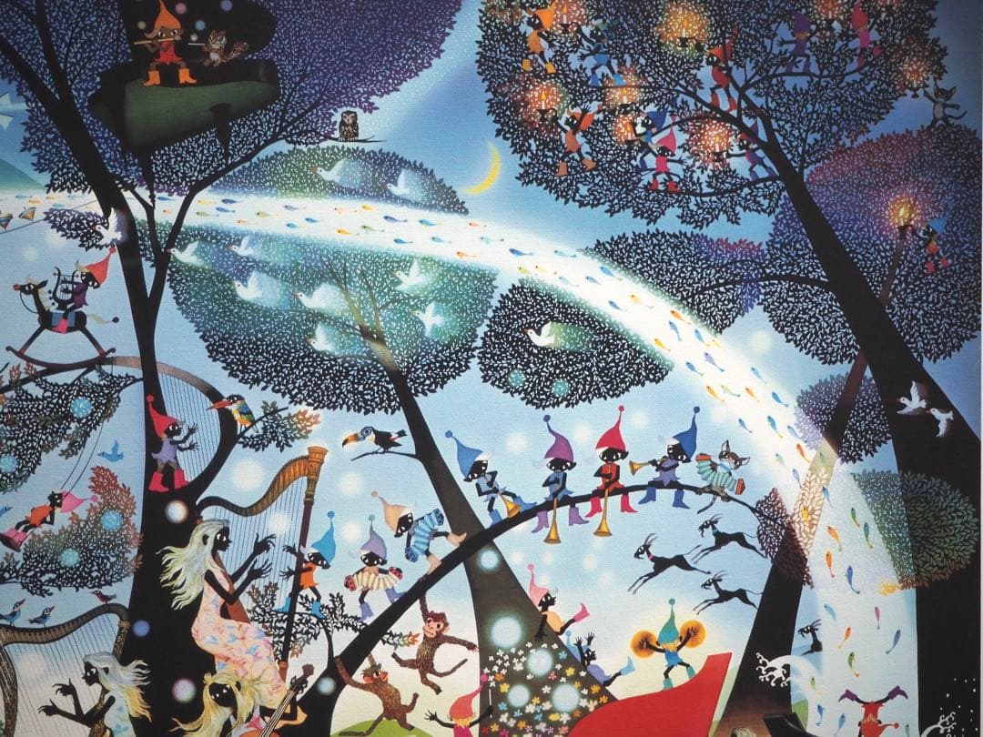 真作□藤城清治 版画 大作 こびとの楽園 キャンバスにジクレー□絵画