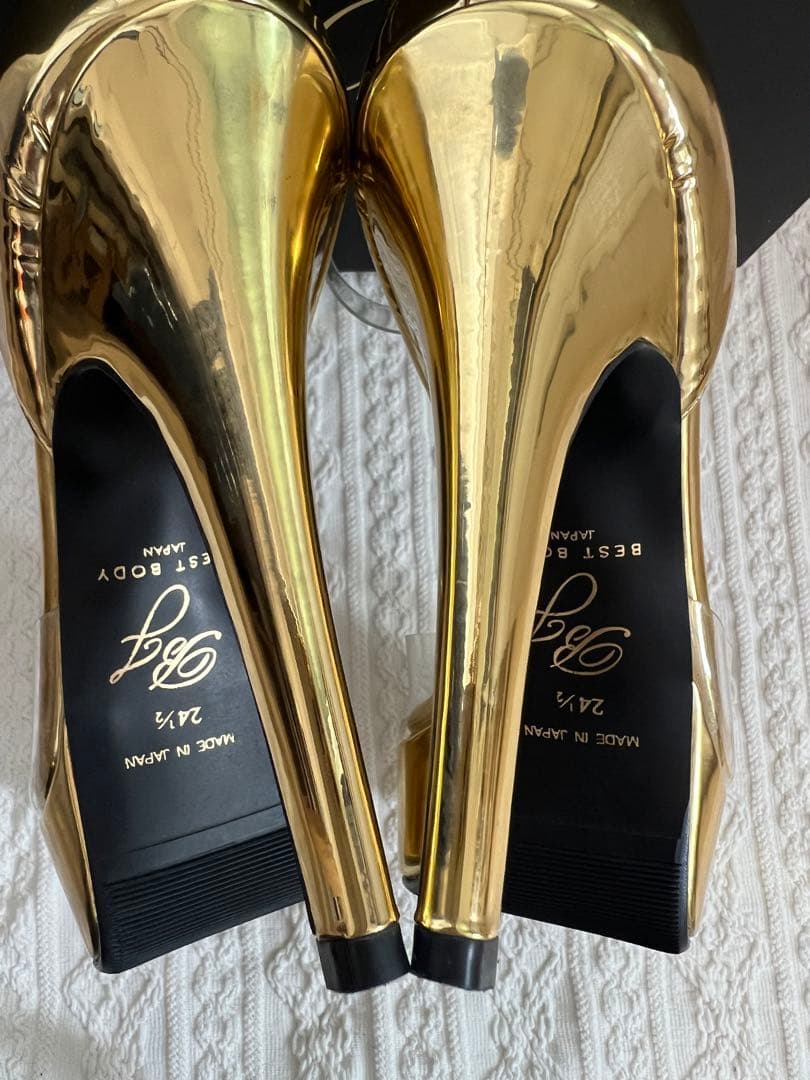 ベストボディジャパン 公式ヒール24.5cm ゴールド クリアストラップ型