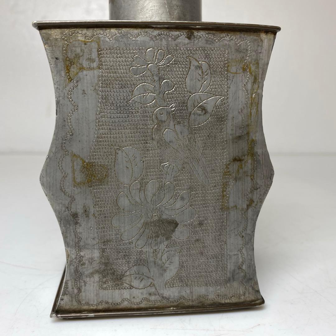 錫製 花鳥図 茶壺 531g トヒニ 東さ7-1124②