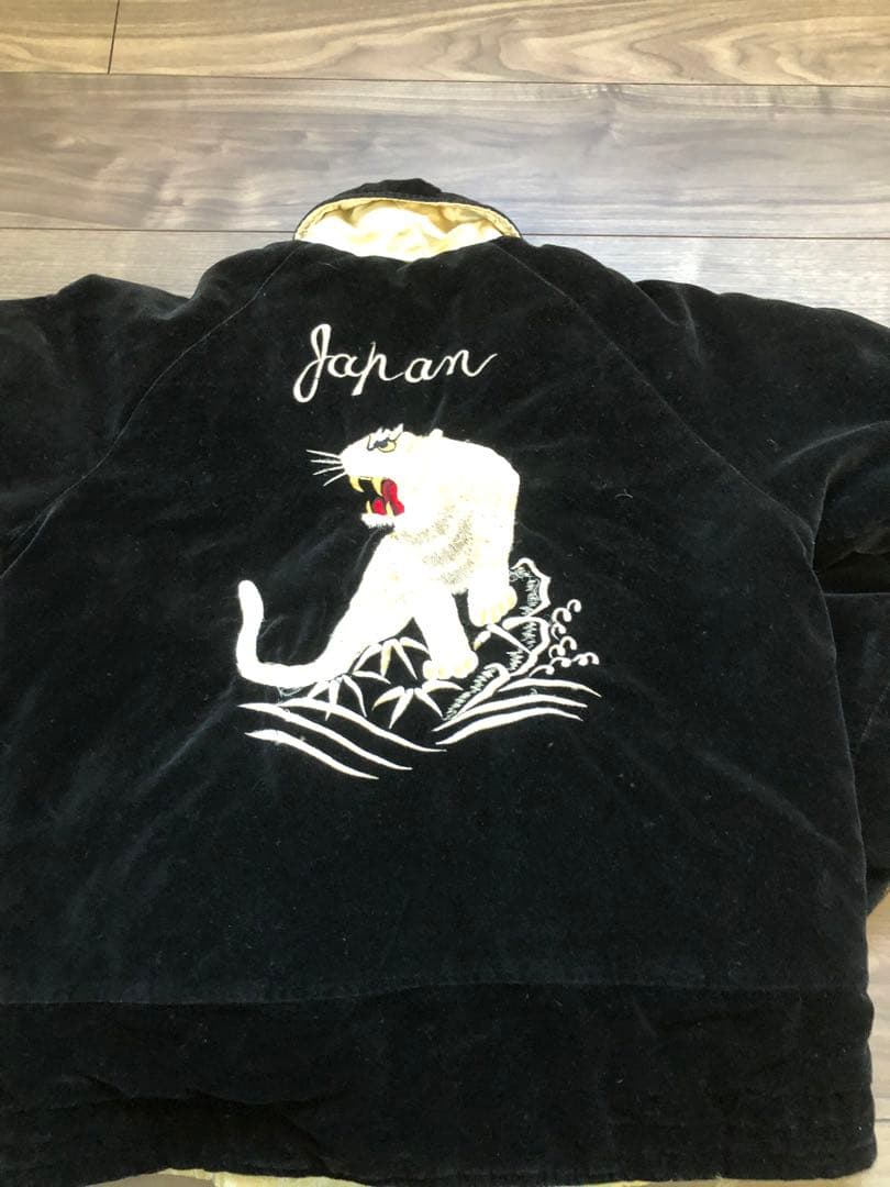 ビンテージ襟付きスカジャン 別珍 白虎 龍 鷹 リバーシブル スーベニア