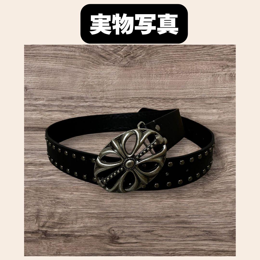 黒 スタッズベルト Y2K パンク グランジ ロック 十字架 男女兼用
