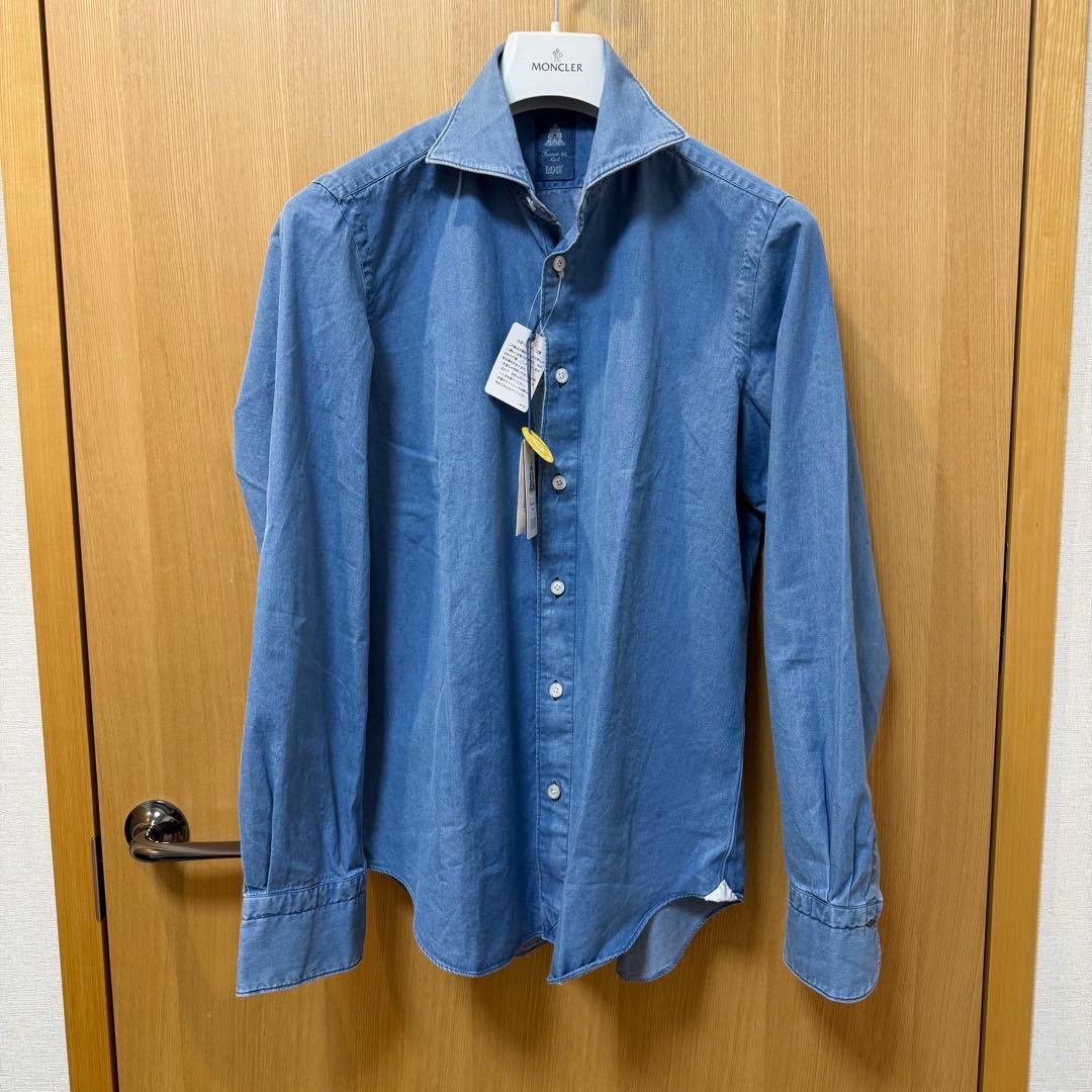 『三越購入・未使用』FINAMORE＜フィナモレ＞ デニムシャツ\"SIMONE\" Finamore（フィナモレ） デニムシャツ シャンブレー カッタウェイ