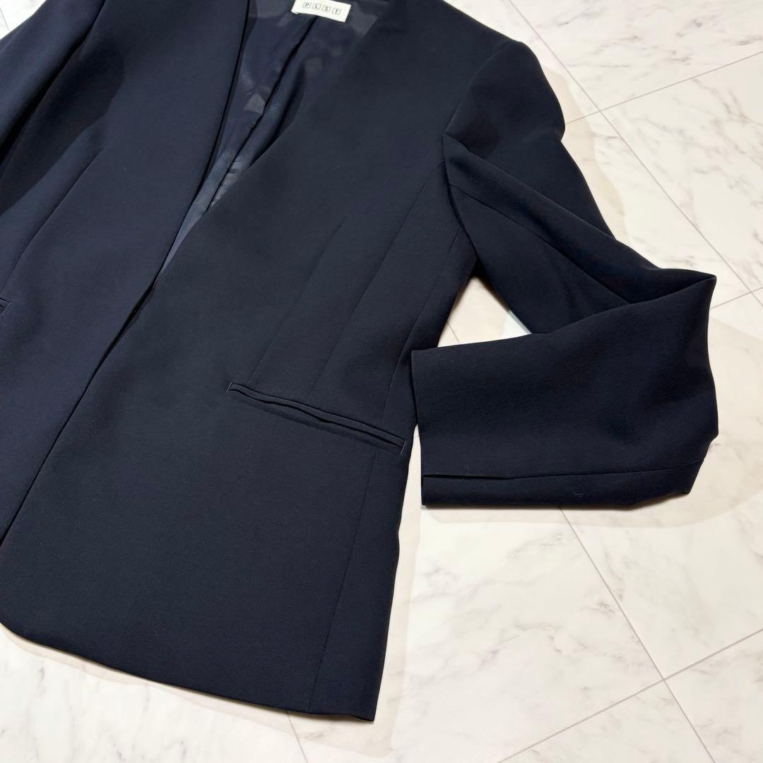 PLST プラステ 洗える セット ノーカラージャケット パンツ L ネイビー