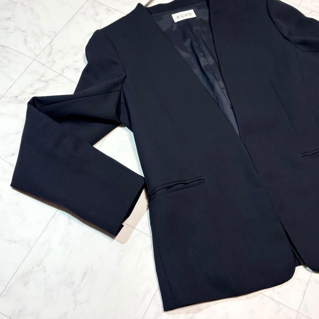 PLST プラステ 洗える セット ノーカラージャケット パンツ L ネイビー