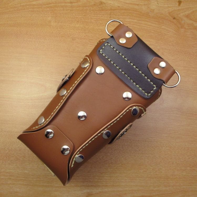 キャメル＆焦げ茶 6丁 革ベルト付き 本革シザーケース SCL-223/CCB