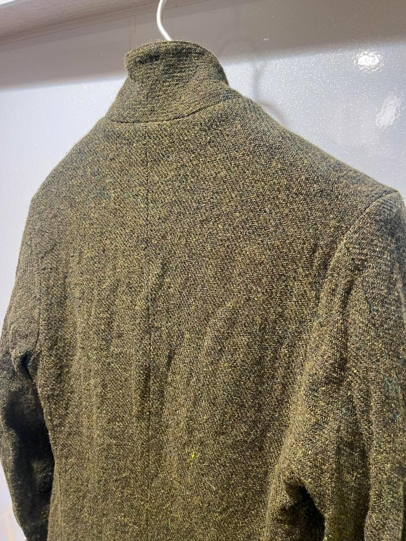 ポールハーデン☆初期ロングコートS☆ツイードモスグリーン オリーブ