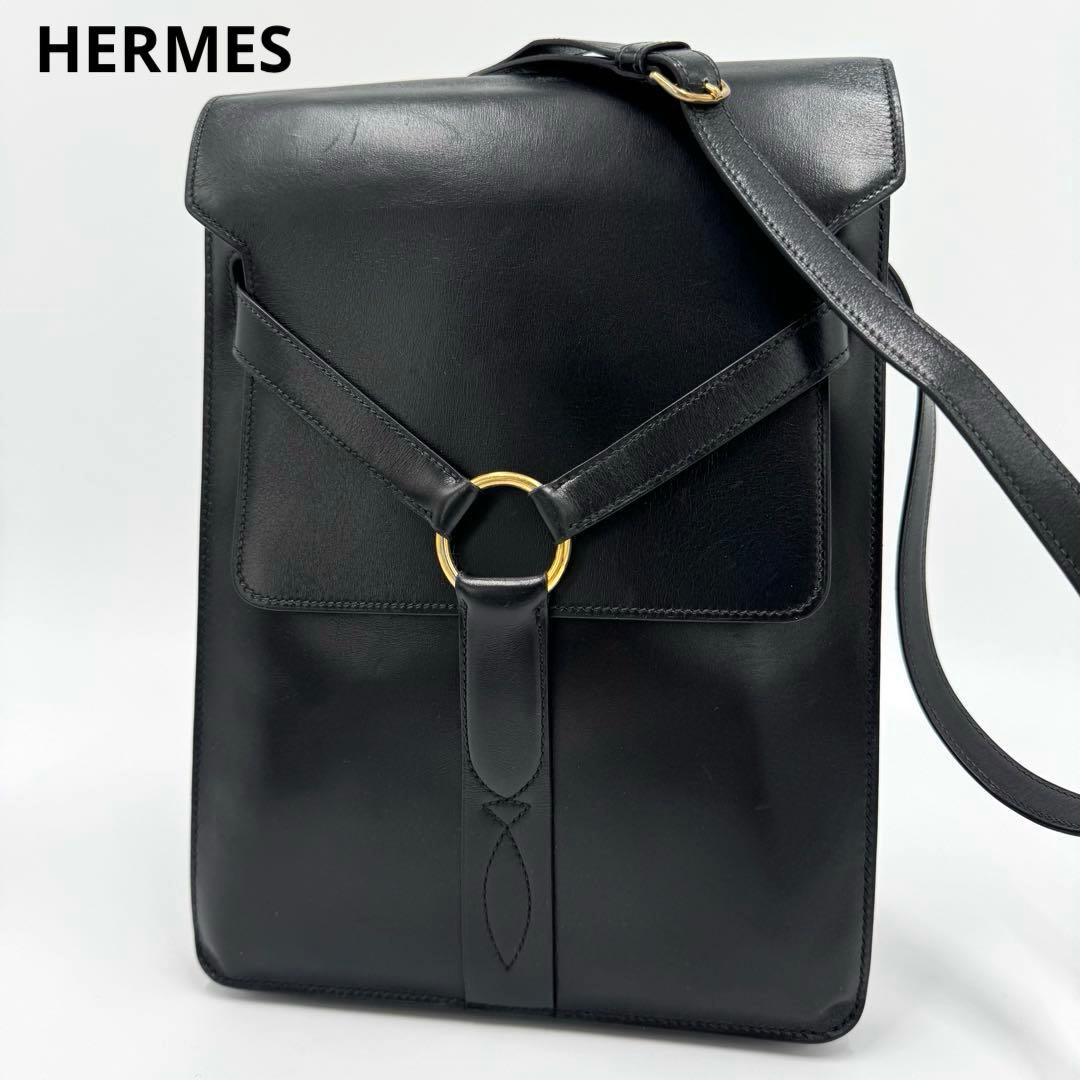 HERMES エルメス レザー ウエストバッグ ボディバッグ ブラック O刻印 HERMES（エルメス） インザループ ボディバッグ ウエストバッグ ヴォー