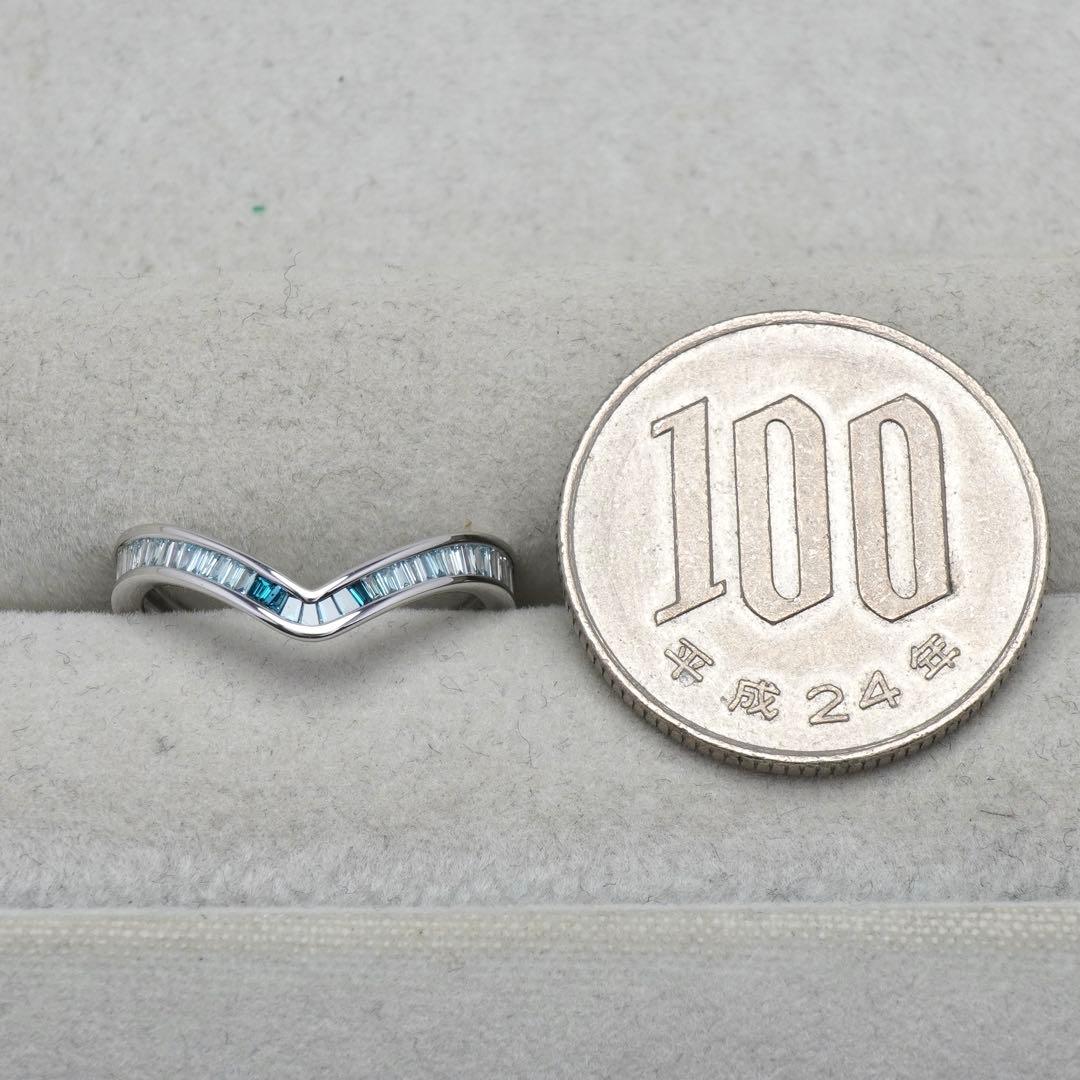 ダイヤ リング ブルー ダイヤモンド テーパー バゲット K18WG 指輪