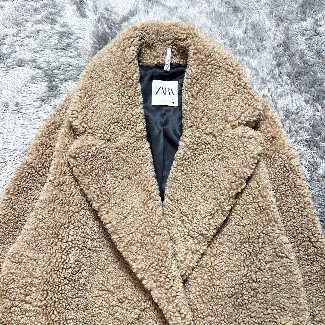 ZARA エクストラロング フェイクボア テディベアコート ベージュ M 美