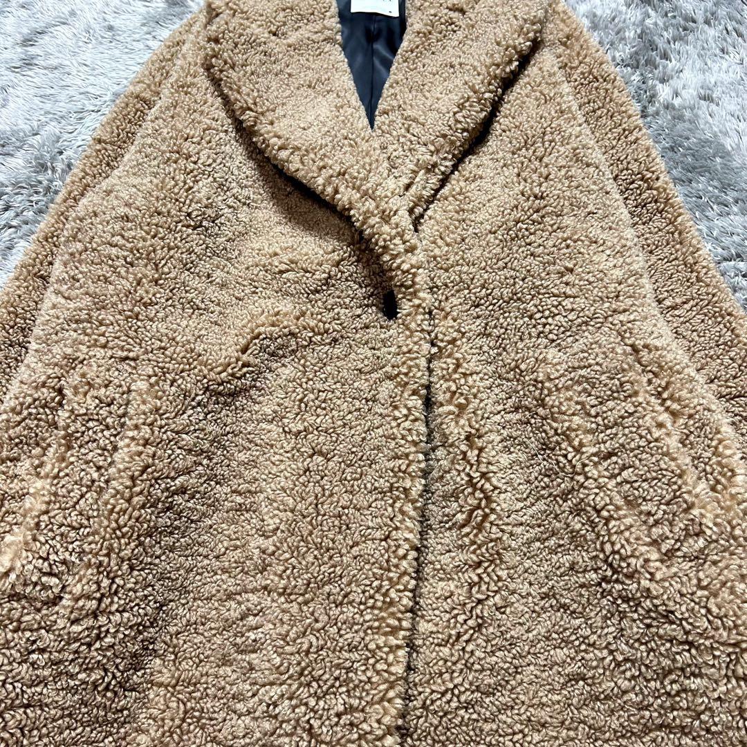 ZARA エクストラロング フェイクボア テディベアコート ベージュ M 美