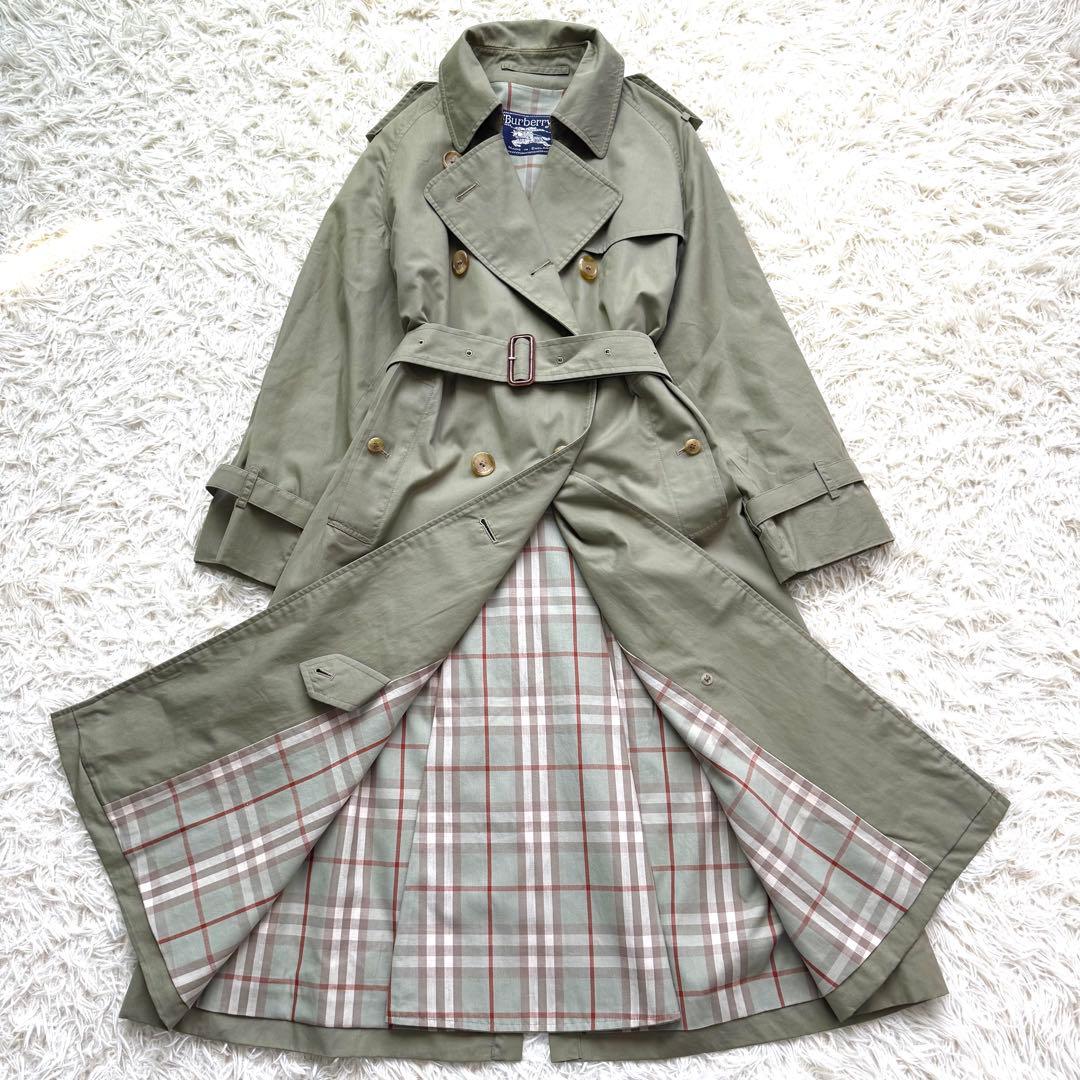 美品☆バーバリー トレンチコート ロングコート グリーン ノバチェック ベルト burberry/バーバリー通販 | ロング チェックラペル ギャバジン