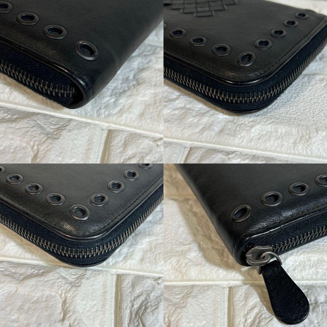 《希少モデル》ボッテガヴェネタ 長財布 イントレチャートスタッズ パンチング/黒