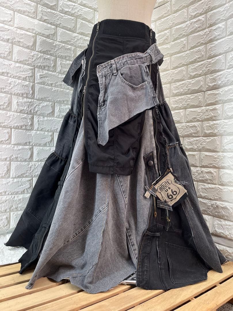 n*a様 リメイクデニム　MA-1 くすみブラックロングフリルスカート リメイクデニムロングスカート｜INGNI(イング) 公式通販｜INGNI STORE