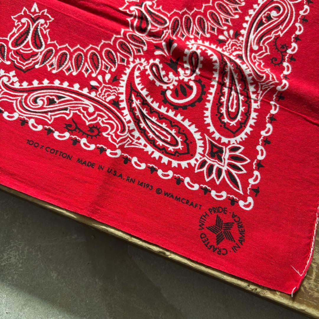 ビンテージバンダナ レッド WAMCRAFT RN14193 USA製 - メルカリ