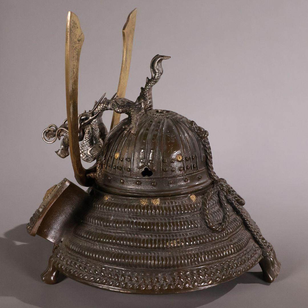 金工 龍光堂造 銅製 兜形 香炉 5374g 香道具 香爐 置物【MA756