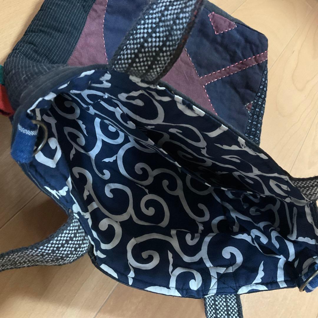 のぼり旗 柿渋染め 刺し子 古布リメイク ハンドメイドバッグ 一点物