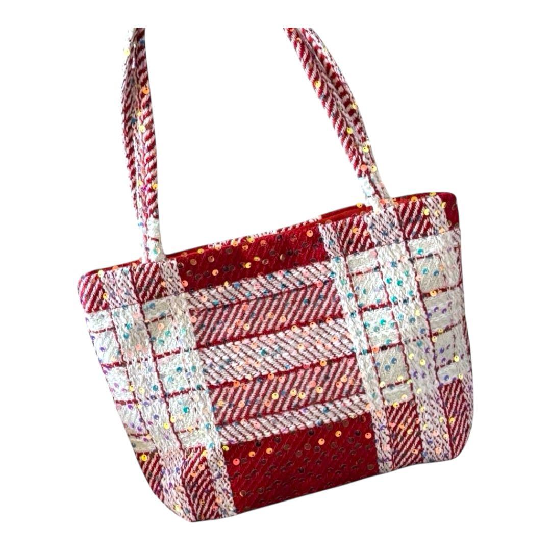 新品未使用】 CHANEL ツイード 赤 スパンコール トートバッグ - メルカリ