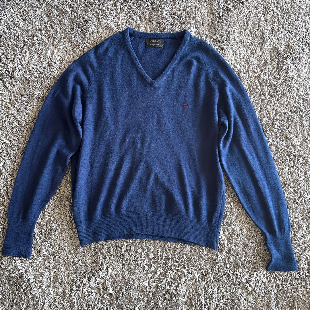 Old Christian Dior ネイビー Vネックセーター L 80s - メルカリ