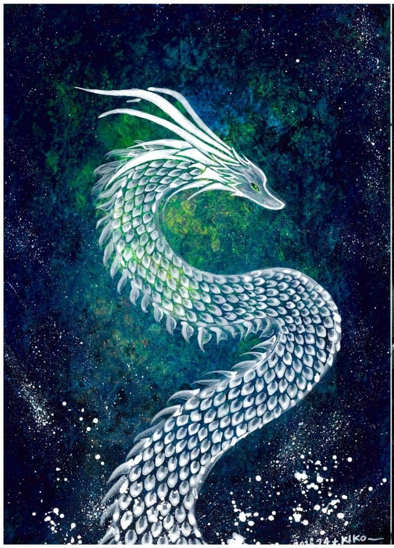 【オパールの白龍】私の作品 一点物 原画販売 アクリル原画】Light 〜白龍のモデリングペーストを使った立体のアート