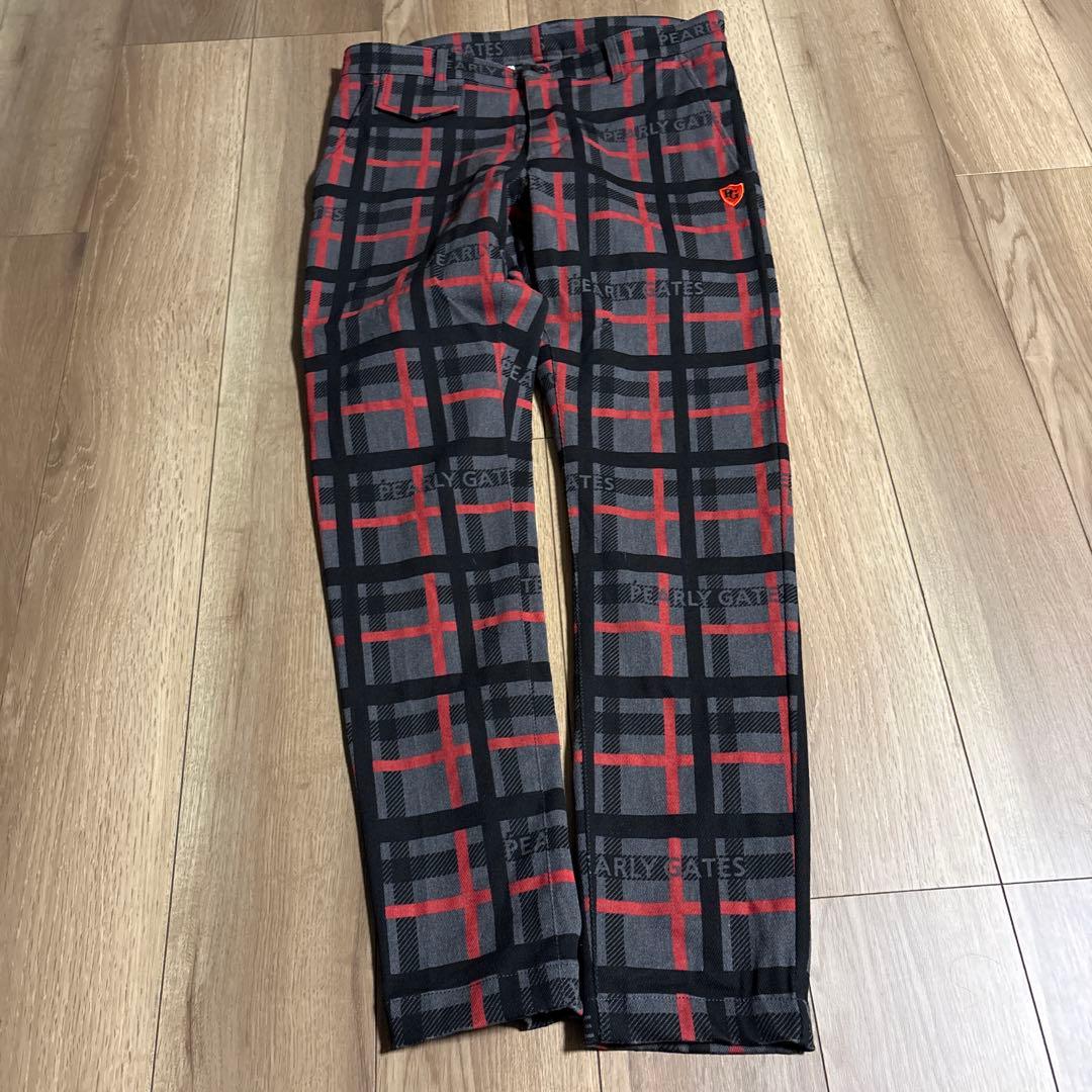 【美品】PEARLY GATES チェック柄パンツ 黒/赤 PEARLY GATES パーリーゲイツ ストレッチパンツ チェック柄 レッド系 5