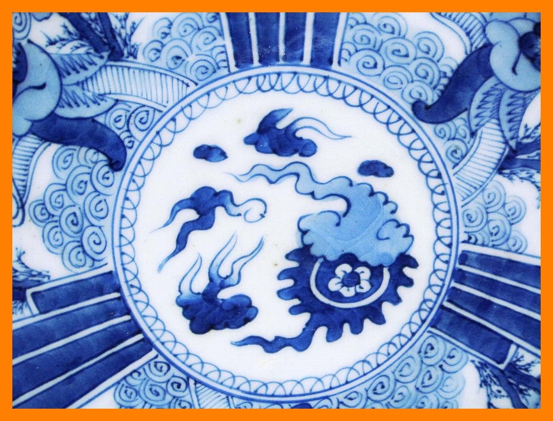 125『染付 唐子 櫛高台 皿』 /骨董品 古美術 古玩 アンティーク